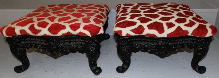 Pair of Cast Iron & Upholstered Top Foot Stools