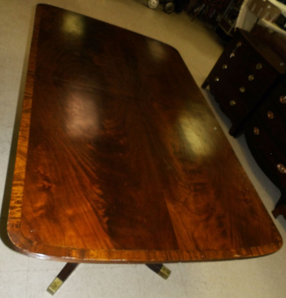 Mahogany Banded Top Two Pedestal Dining Table (1 of 6)