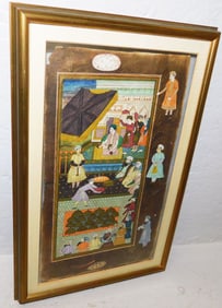 Framed Oriental Watercolor on Paper with Calligraphy