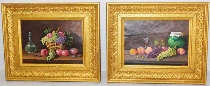 Pair of Gilded Frame Oil on Canvas Still Life Paintings Signed by David