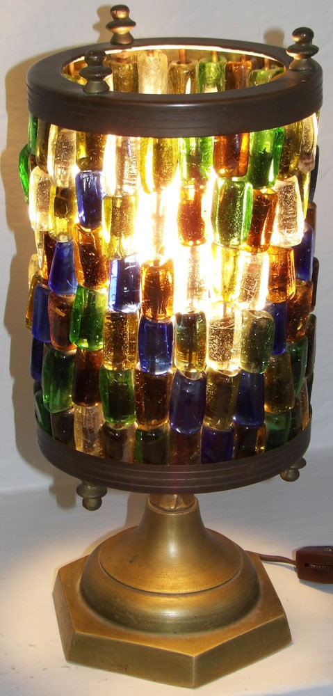 Mid Century Cast Brass Hebron Glass Beaded Shade Lamp (1 of 4)