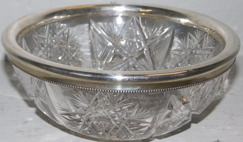 Antique Cut Glass Bowl with Sterling Rim