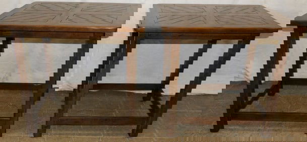 Pair of Oak Stretcher Base End Tables by Henredon