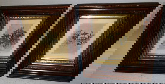 Pair of Walnut Victorian Shadowbox Frame Prints