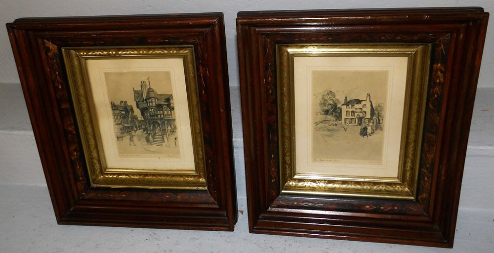 Pair of Walnut Victorian Shadowbox Frame Prints  (1 of 4)