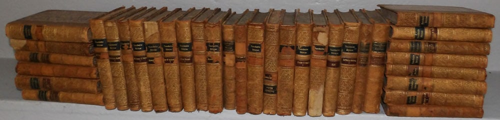 Lot of 34 Leather Bound Volumes of Collection of British Authors, (Some As Is): Lot of 34 Leather Bound Volumes of Collection of British Authors, (Some As Is). 6 1/4" X 4 3/4" ALL DESCRIPTIONS AND ANY CONDITION STATEMENT GIVEN BY LANGSTON AUCTION GALLERY ARE STRICTLY OPINIONS AND