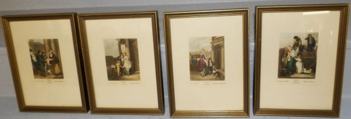 Four Small Framed English Hand Colored Engravings