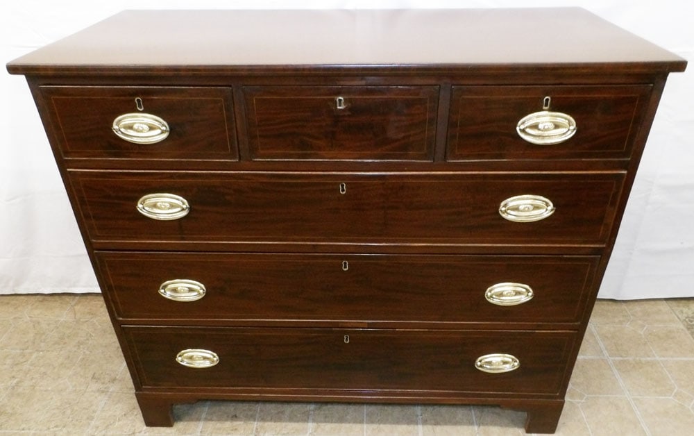 19th Century Mahogany Three Over Three Drawer Chest : 19th Century Mahogany Three Over Three Drawer Chest . 38 3/4" H 45 1/2" W 21" D ALL DESCRIPTIONS AND ANY CONDITION STATEMENT GIVEN BY LANGSTON AUCTION GALLERY ARE STRICTLY OPINIONS AND LANGSTON'S SHAL