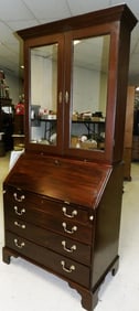 19th Century Mahogany Two Piece Secretary with Mirror Doors