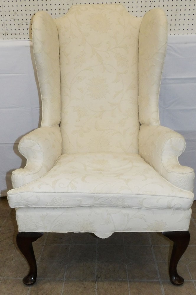 Mahogany & Crewel Work Upholstered Wing Back Chair  (1 of 4)