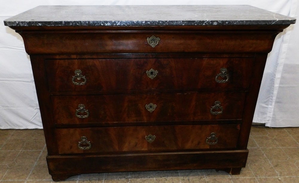 19th Century Mahogany French Empire Marble Top Four Drawer Chest (1 of 2)