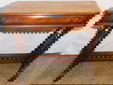 Antique Walnut Victorian Writing Table with Drawer