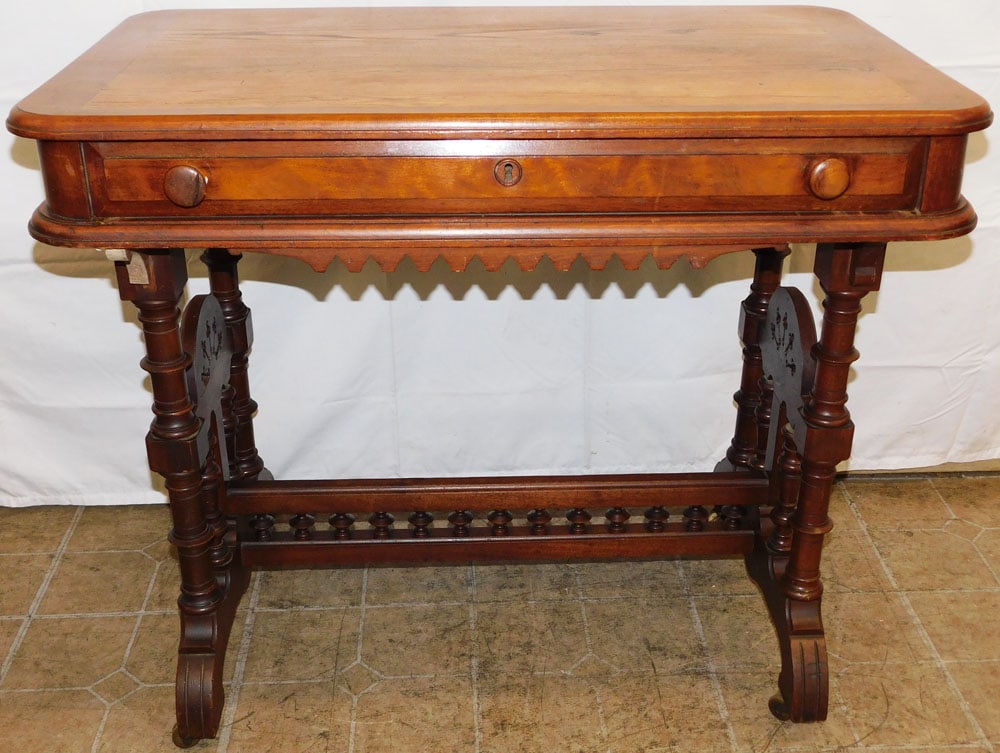Antique Walnut Victorian Writing Table with Drawer (1 of 7)