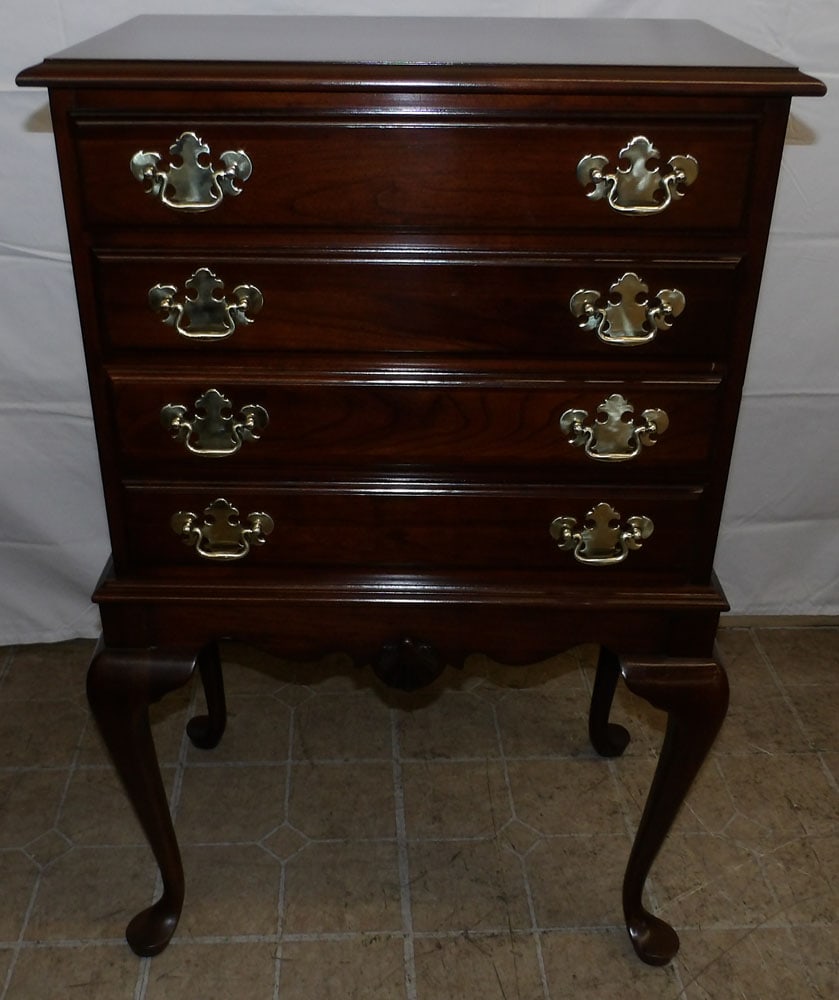 Cherry Queen Anne Four Drawer Silver Chest with Brass Carrying Handles (1 of 7)