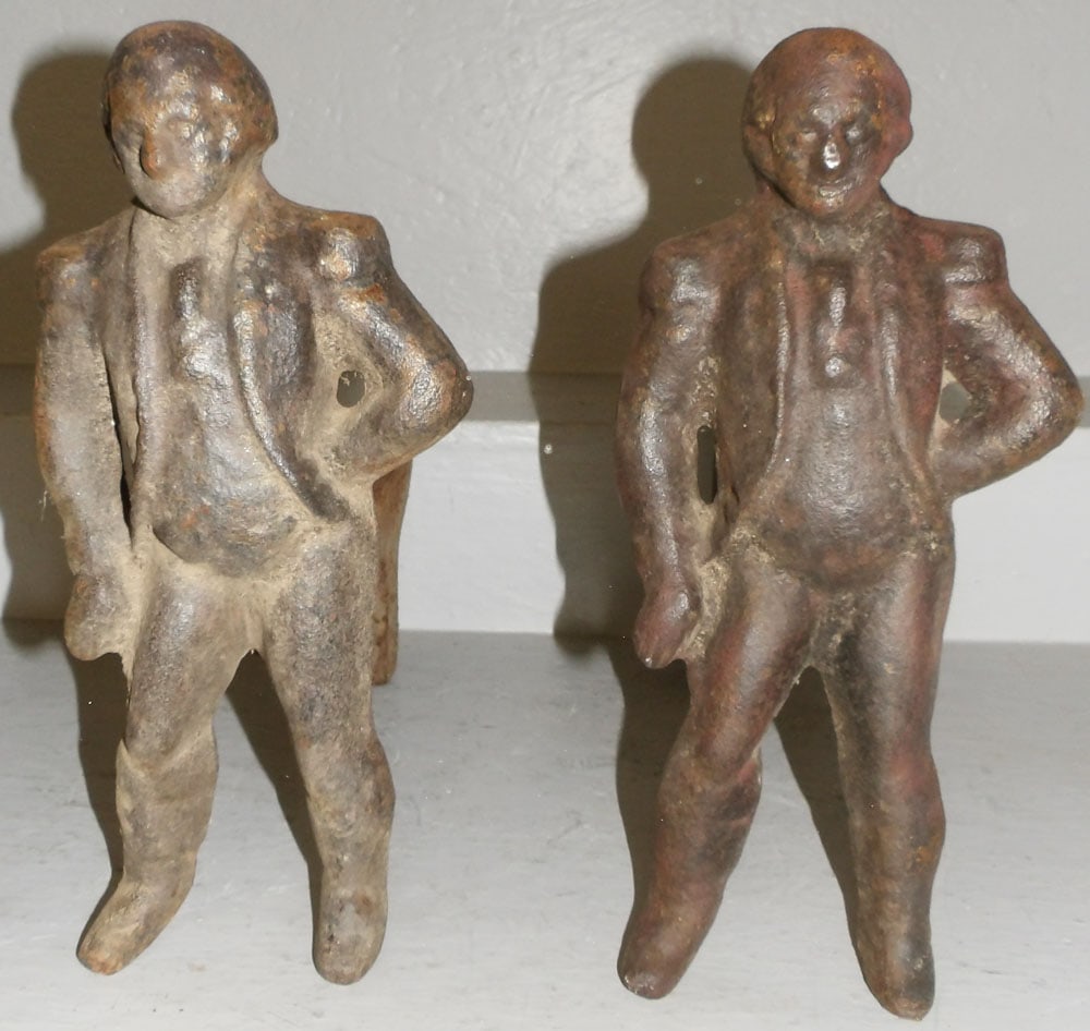 Pair of Antique Cast Iron George Washington Andirons : Pair of Antique Cast Iron George Washington Andirons . 14 1/2" H 6 3/4" W 16" D ALL DESCRIPTIONS AND ANY CONDITION STATEMENT GIVEN BY LANGSTON AUCTION GALLERY ARE STRICTLY OPINIONS AND LANGSTON'S SHAL