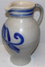 Blue Decorated Stoneware Pitcher