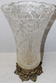 Large Cut Glass Vase on Gilded Metal Stand
