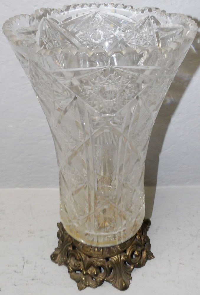Large Cut Glass Vase on Gilded Metal Stand  (1 of 4)