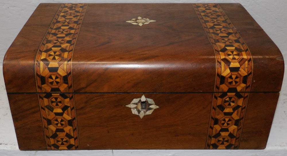 Antique Walnut Inlaid Lap Desk  (1 of 6)
