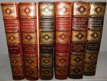 Six Volumes of Leather Bound Books, Elizabeth Barrett Browning