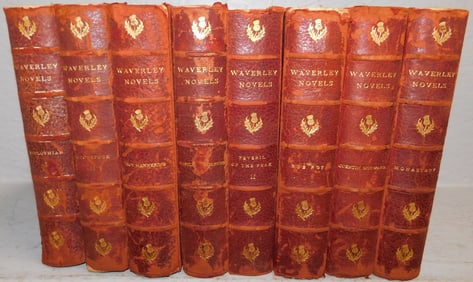 Eight Volumes of Leather Bound Waverly Novels