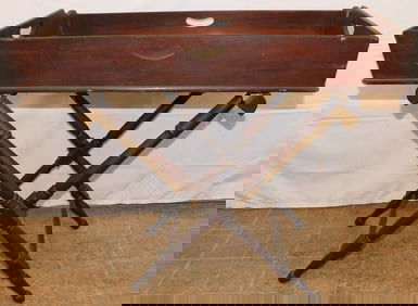 Antique Mahogany Butler's Tray on Folding Stand