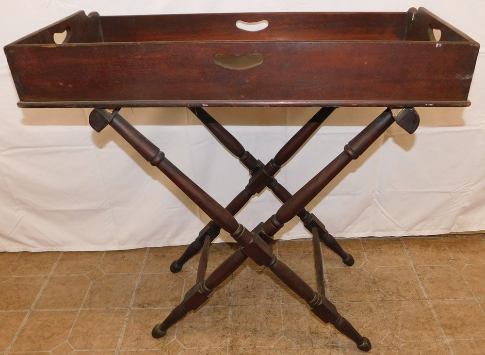 Antique Mahogany Butler's Tray on Folding Stand  (1 of 4)