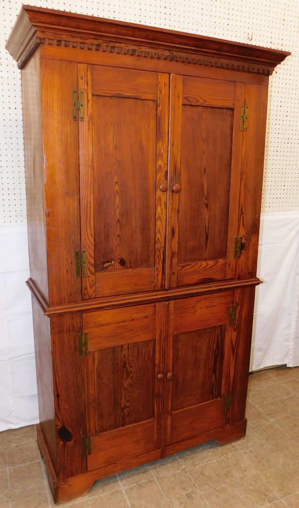 Antique Heart Pine Four Panel Door Cabinet with Dental Molding and Brass H Hinges (1 of 10)