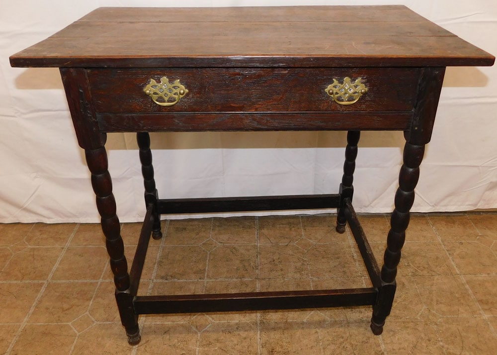 19th Century English Oak Stretcher Base Work stand with One Drawer (1 of 5)