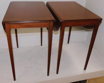 Pair of Mahogany Inlaid Drop Leaf End Tables By Kittinger