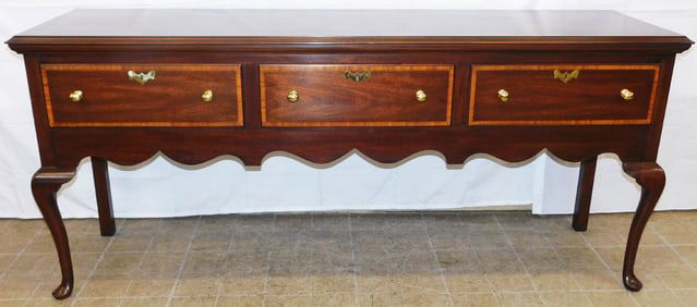 Mahogany & Satin Wood Banded Queen Anne Style Sideboard By Henkel Harris Jamestown Colony
