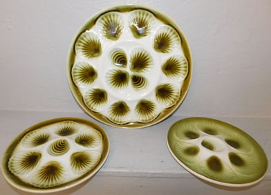 Lot of Three Majolica Oyster Plates Marked Orchies Moulin Des Loups