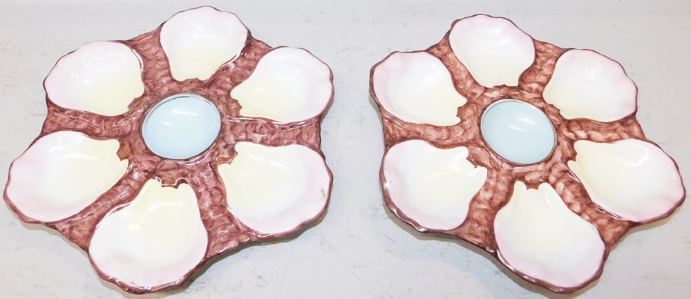 Pair of Painted Porcelain Oyster Plates (1 of 2)
