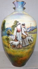 Antique Hand Painted Royal Bonn Vase with Pastoral Scene Motif
