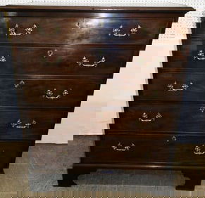 19th Century Mahogany Five Drawer Tall Chest