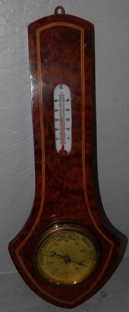 Burl Yew Wood French Barometer : Burl Yew Wood French Barometer . 20" H 7 3/4" W ALL DESCRIPTIONS AND ANY CONDITION STATEMENT GIVEN BY LANGSTON AUCTION GALLERY ARE STRICTLY OPINIONS AND LANGSTON'S SHALL HAVE NO RESPONSIBILITY FOR ERR