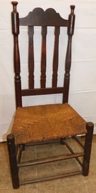 19th Century Cherry Barrister Back Side Chair with Rush Woven Seat
