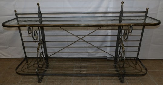 Brass & Wrought Iron Glass Top Console