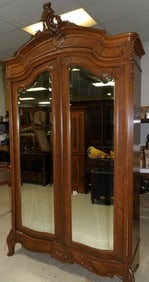 Antique Walnut French Bevel Edge Mirror Door Wardrobe