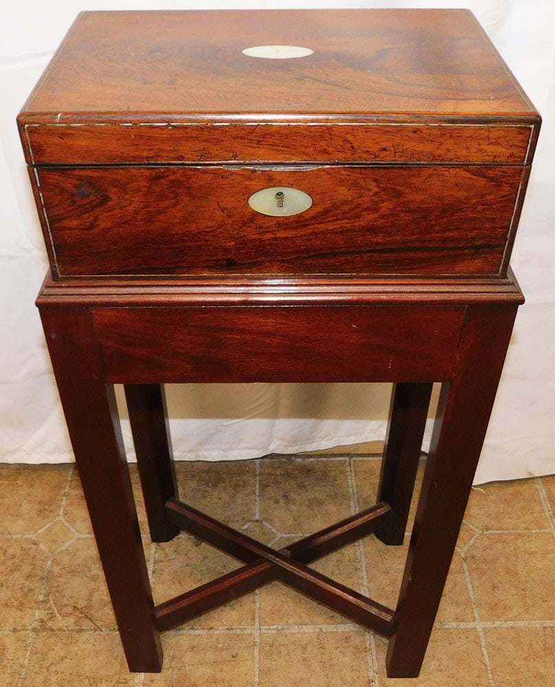 19th Century Rosewood Lap Desk on Stand with Mother of Pearl Inlay  (1 of 6)