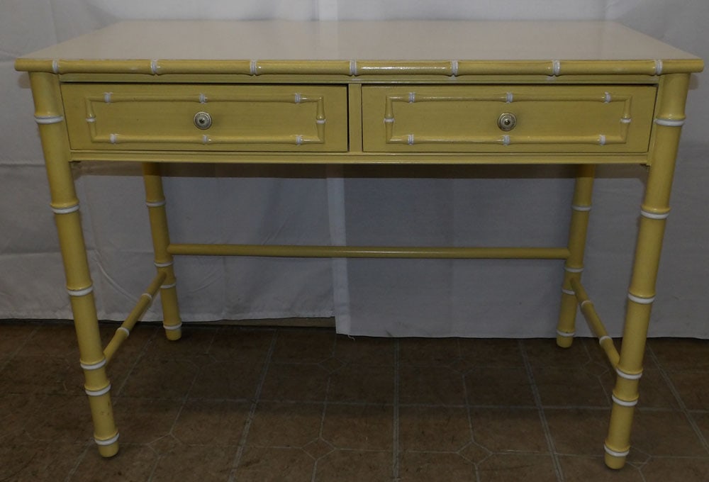 Painted Faux Bamboo Ladies Desk by Thomasville : Painted Faux Bamboo Ladies Desk by Thomasville . 30" H 40 1/4" W 19 1/4" D ALL DESCRIPTIONS AND ANY CONDITION STATEMENT GIVEN BY LANGSTON AUCTION GALLERY ARE STRICTLY OPINIONS AND LANGSTON'S SHALL HAV