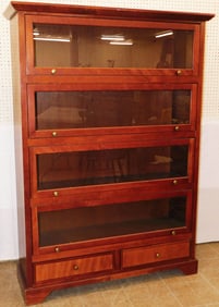 Cherry & Glass Bench Made Four Door Two Drawer Bookcase