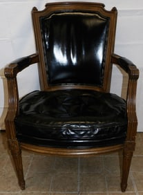 Walnut & Leather Upholstered Arm Chair