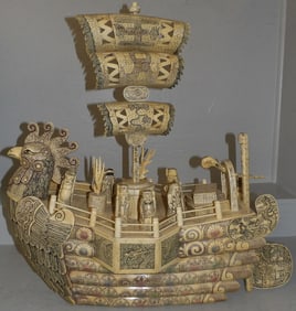 Ornate Carved Bone Oriental Ship