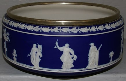 Wedgwood Jardiniere with Silverplated Rim, (Hairlines)