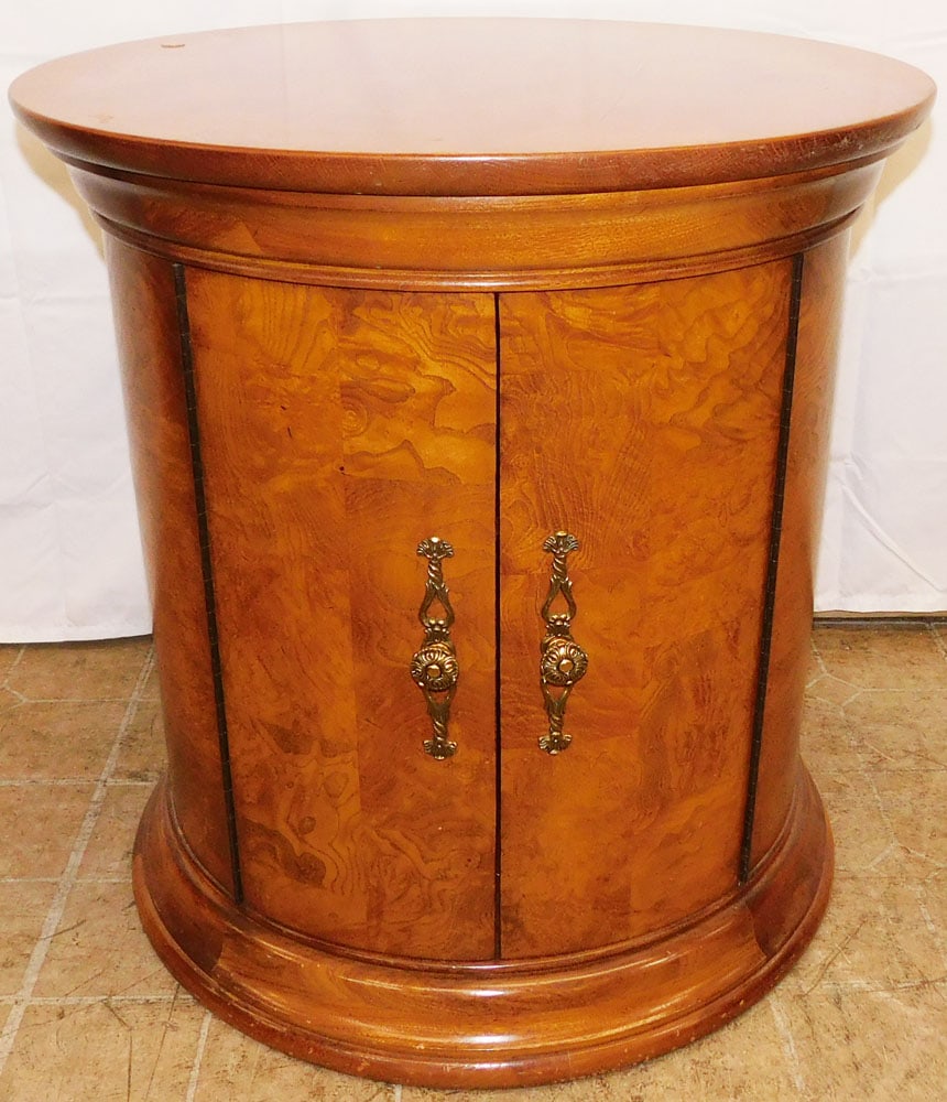 Burl Elm Wood Round Two Door Stand  (1 of 4)