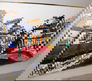 Modern Framed Painting on Canvas of a French Street Scene