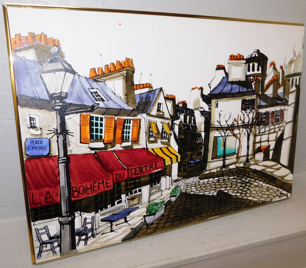 Modern Framed Painting on Canvas of a French Street Scene : Modern Framed Painting on Canvas of a French Street Scene . 29 1/2" x 20 1/2" ALL DESCRIPTIONS AND ANY CONDITION STATEMENT GIVEN BY LANGSTON AUCTION GALLERY ARE STRICTLY OPINIONS AND LANGSTON'S SHALL