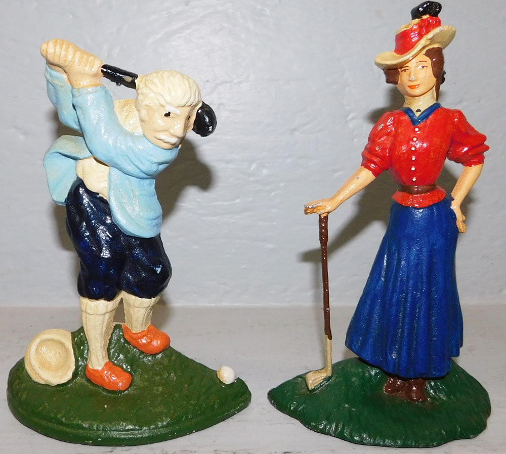 Two Painted Cast Iron Golfer Door Stops  (1 of 2)