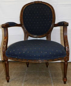 Carved Walnut & Upholstered Fauteuil